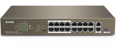 PoE switch Tenda TEF1118P-16-150W, 16x PoE 10/100Mbps, 2x RJ45 Gigabit Uplink (1x Combo SFP), 135W